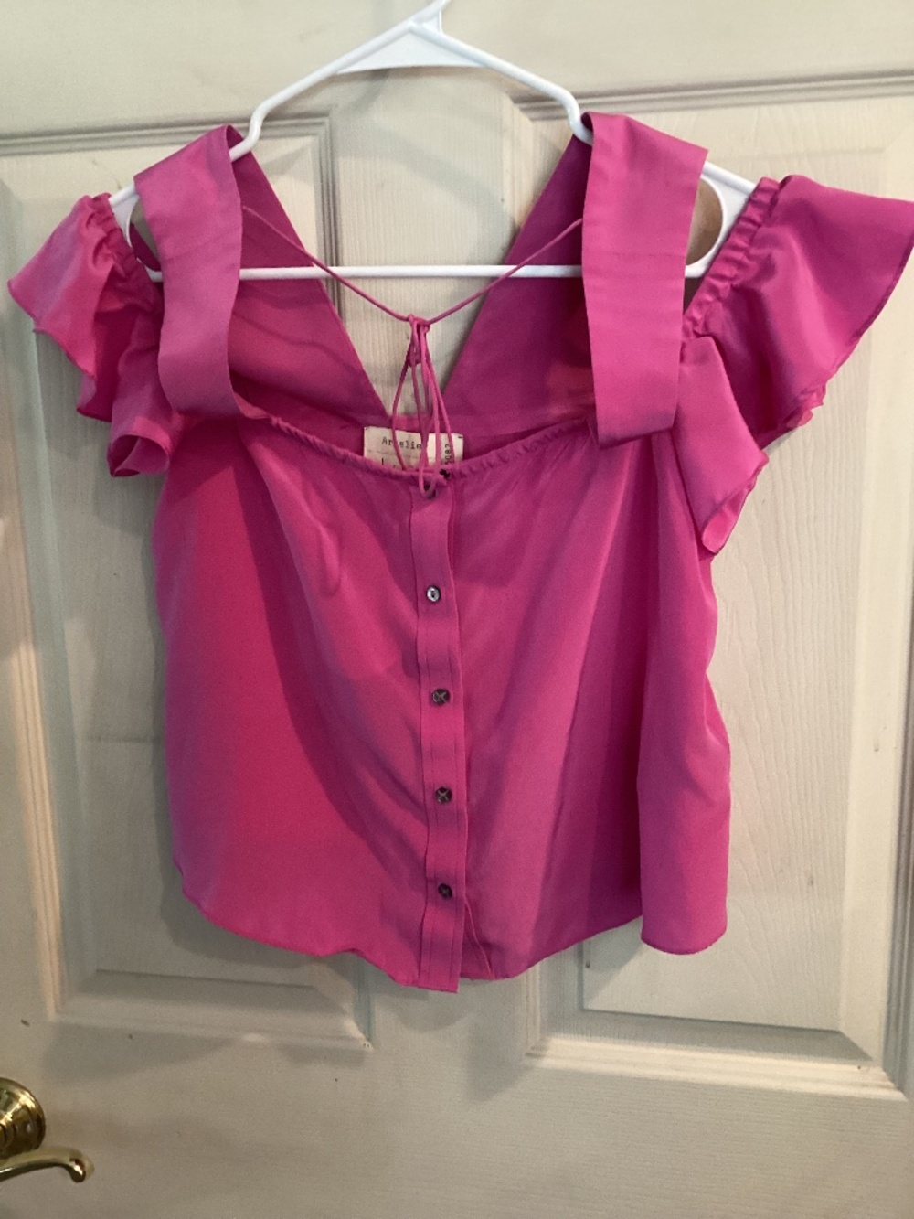 NWT 100% silk gold tag Nicole Miller Cold Shoulder Hot Pink Top small